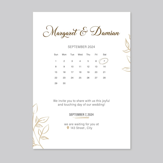 minimalist leaves wedding invitation