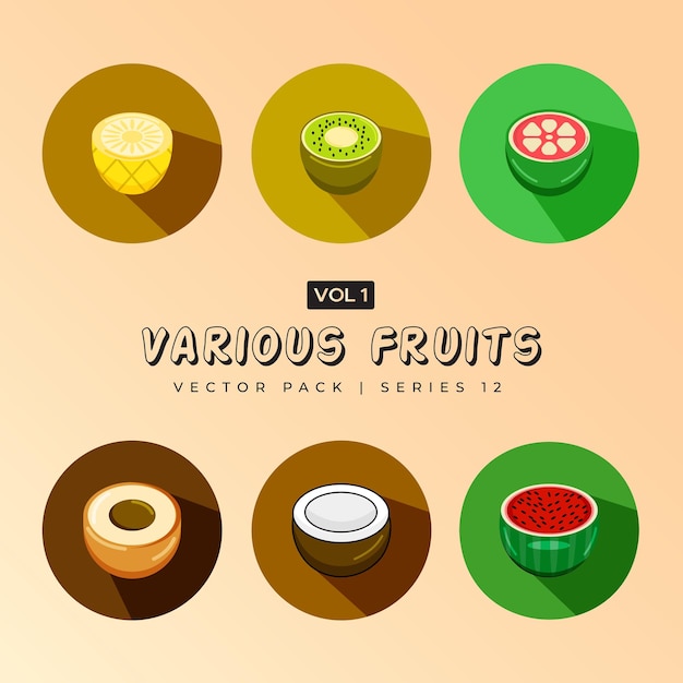 Vector minimalist lemon pear peach watermelon orange banana manggo avocado apple and all other fruits