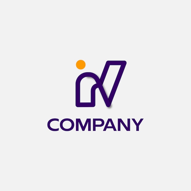 Vector minimalist in letters logo in purple and yellow lines on white background