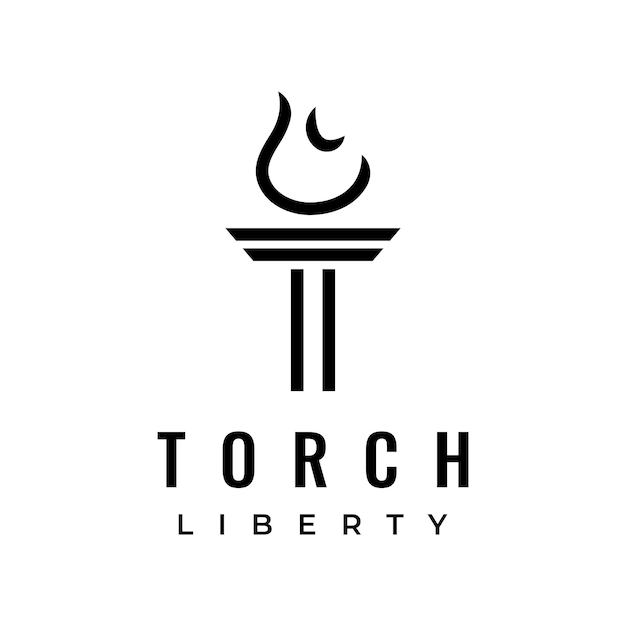 Torcia liberty minimalista design del modello di logo torcia dalla forma semplice elegante lettera t fuoco e pilastro