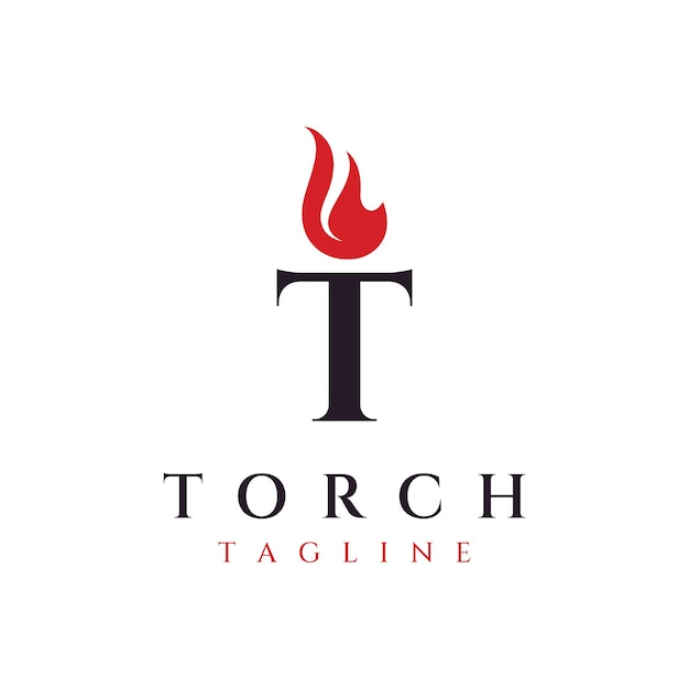 Minimalist liberty torch Logo template design Torch with simple shape Elegant letter T fire and pillar