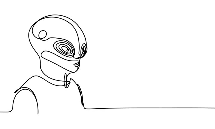 Vector minimalist line art of an alien from outer space