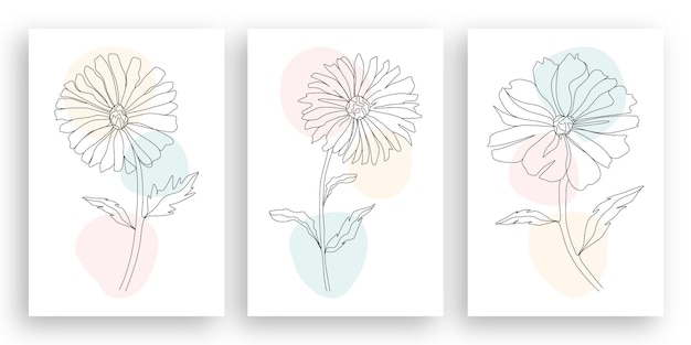 minimalist line art flower illustration with abstract leaves   design set