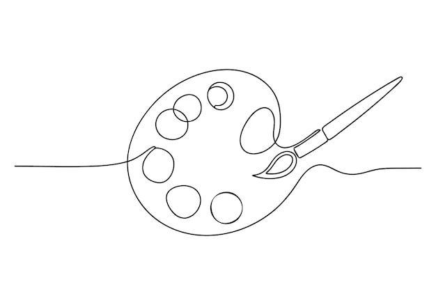 画家のパレットとブラシのミニマリストのラインアート
