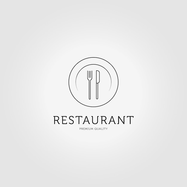 Minimalist line art plate fork knife logo vector illustration design concept