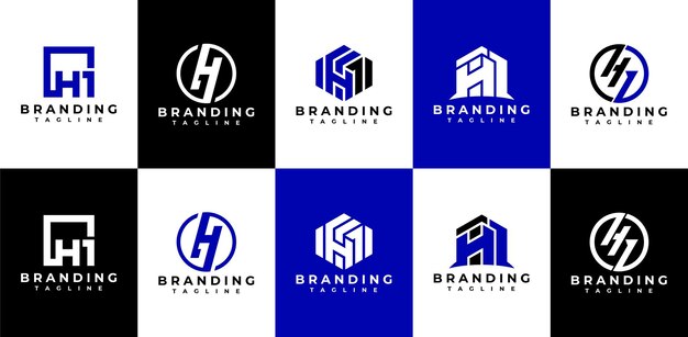 Minimalist line letter H 1 H1 logo design branding