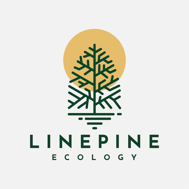 Minimalist line pine tree logo design template