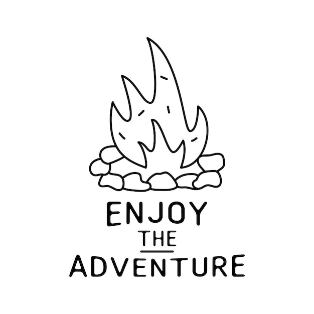 Vector minimalist linear illustration with burning bonfire and text on white background