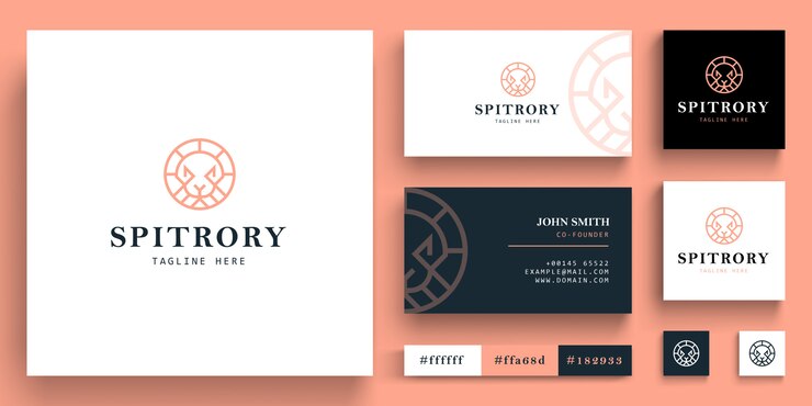 Vector minimalist lion head logo - lion logo with business card concept.