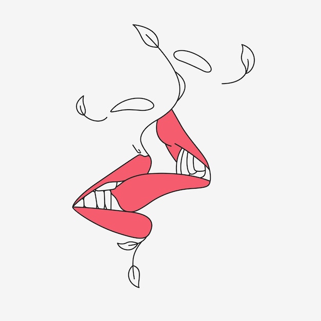 Minimalist lips kissing in line art style 5