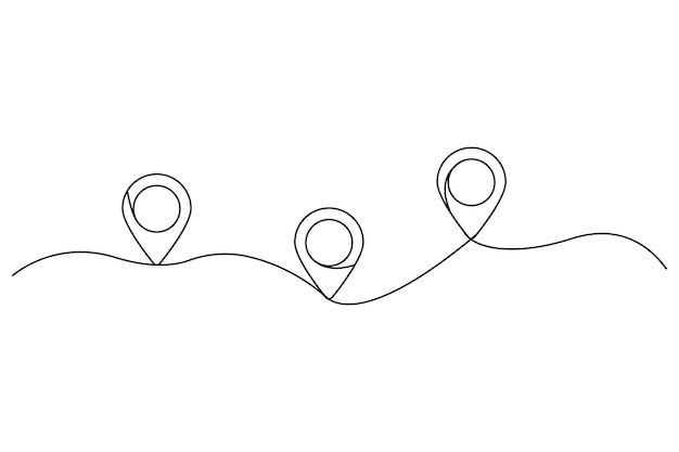 Minimalist location pins vector Continuous line drawing Navigation route illustration Map concept
