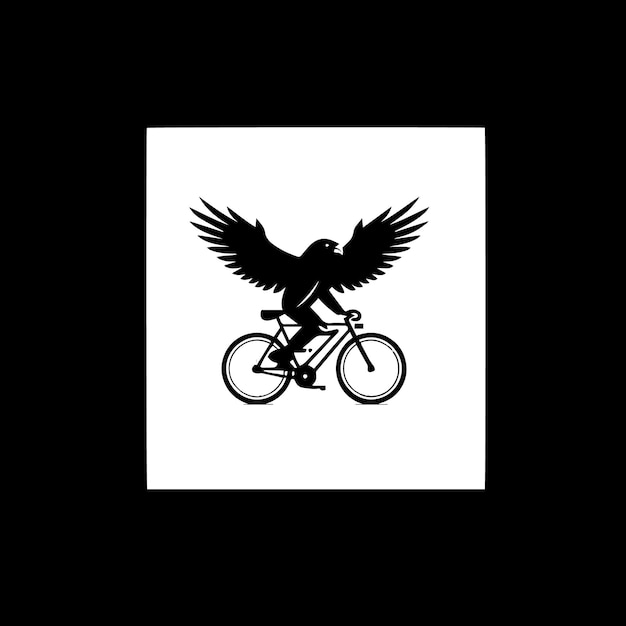 Vector minimalist logo of a biker with a raven bird