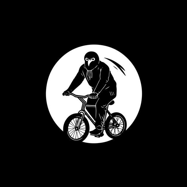 Logo minimalista di un motociclista con un uccello corvo