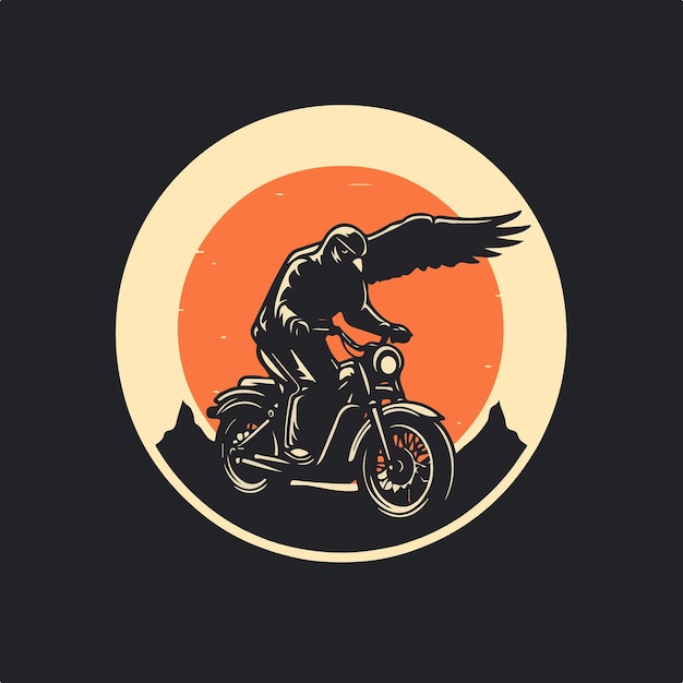 Minimalist logo of a biker with a raven bird