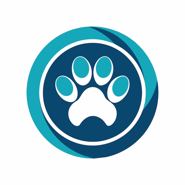 A minimalist logo of a blue circle with a paw print symbol in the center A futuristic interpretation of clean eating