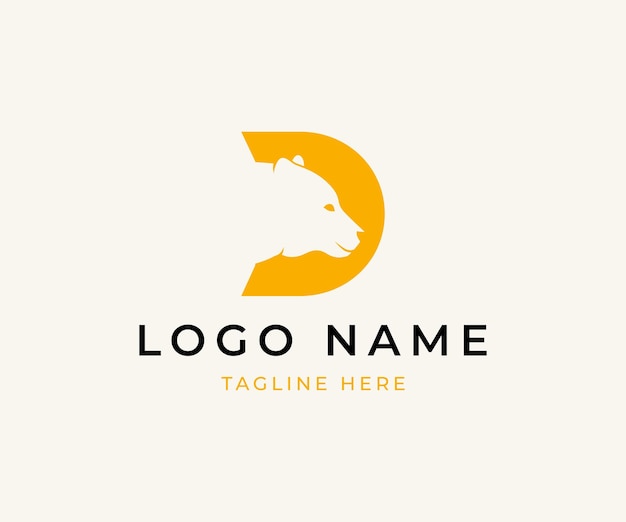 Vettore logo minimalista d con orso polare orso grizzly design del logo dello spazio negativo