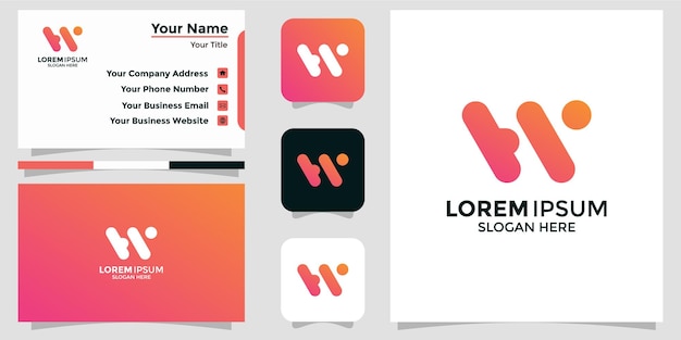 Vettore logo minimalista lettera w e carta di branding