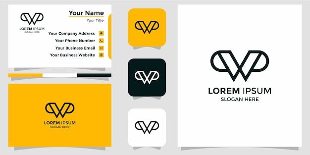 Minimalist logo letter W combination of P and branding card