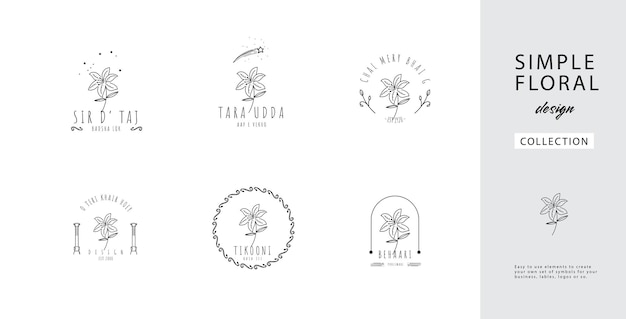 Minimalist Logo Pack in Black and White Line Art with Magnolia Flower