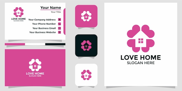 Minimalist love home logo design and branding card template