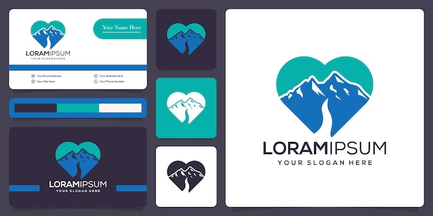 minimalist love and mountain logo design and business card