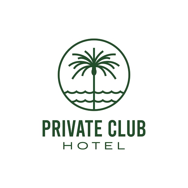 Minimalista monoline di lusso ocean palm resort hotel logo design ispirazione