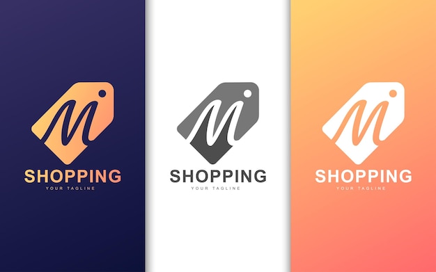 Minimalist M letter logo in price tag with modern concept