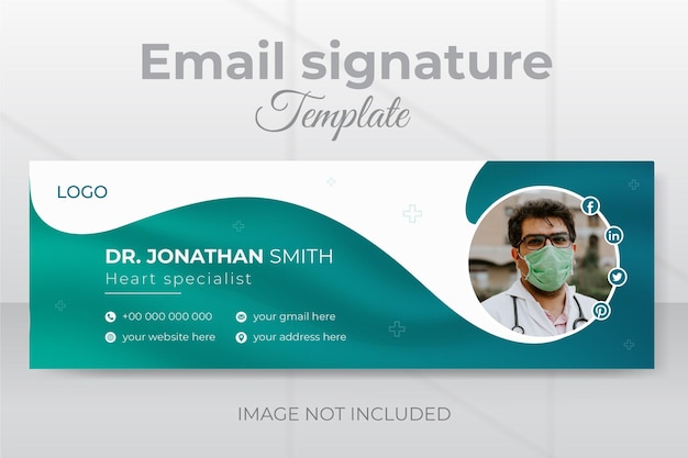 Design minimalista della firma dell'e-mail per l'assistenza sanitaria e modello di piè di pagina dell'e-mail per le cure dentistiche