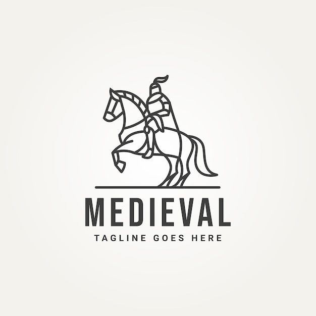 Minimalist medieval knight line art icon logo template vector illustration design simple modern knight with horse logo concept