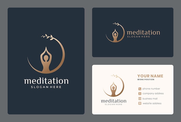 Минималистский дизайн логотипа медитации с визитной карточкой