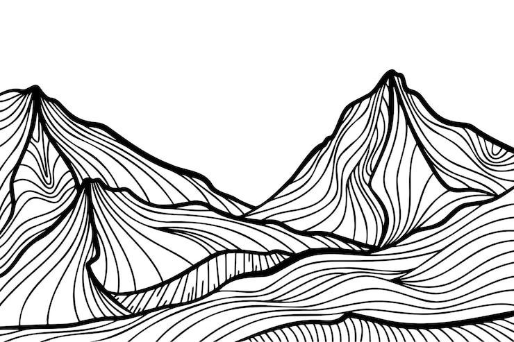 Vector minimalist modern line art print abstract mountain contemporary aesthetic background landscape