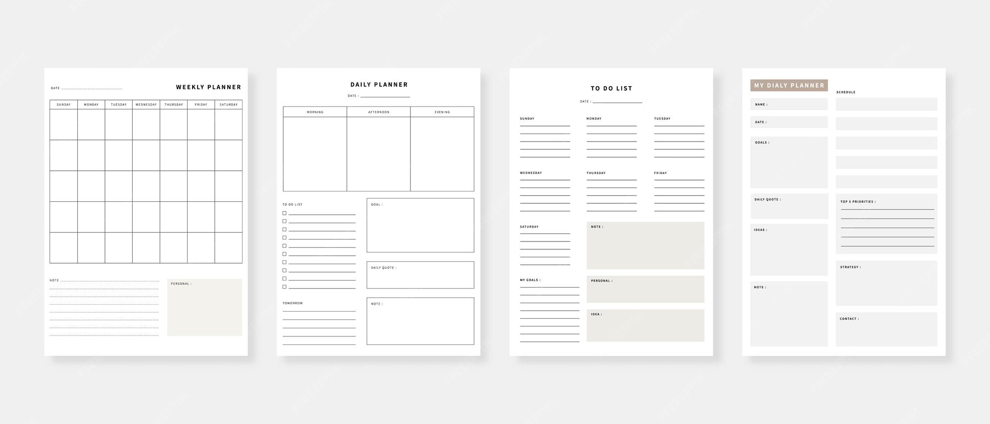 Premium Vector Minimalist modern planner template set