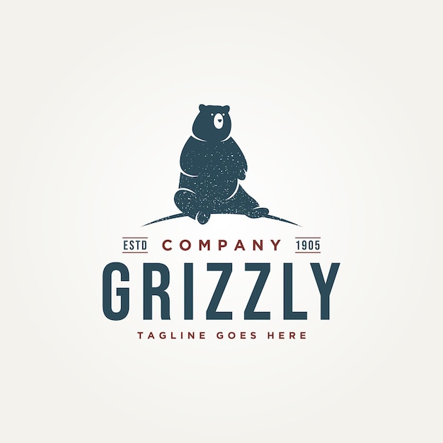 Minimalist modern wild grizzly bear animal icon label logo template vector illustration design