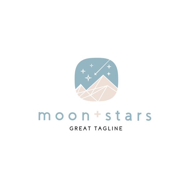 Vector minimalist moon shooting stars and mountains vector logo design