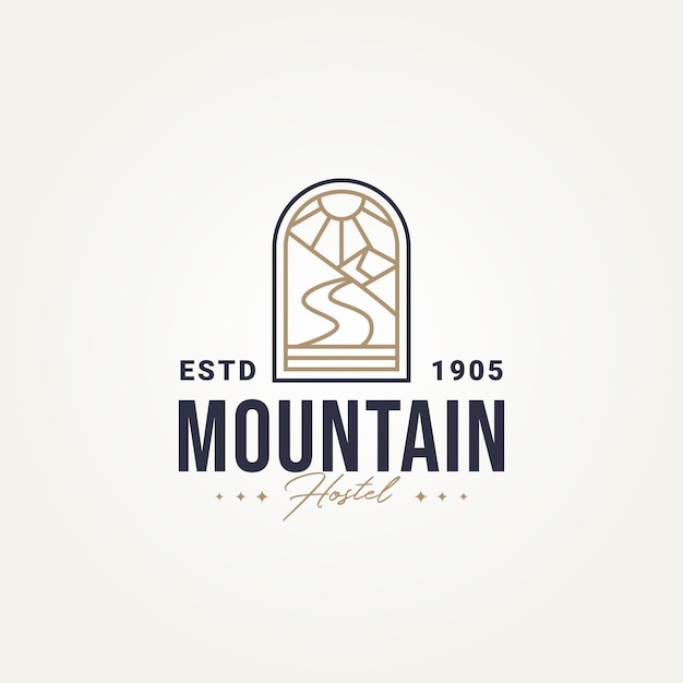 Vector minimalist mountain hostel icon logo template vector illustration design