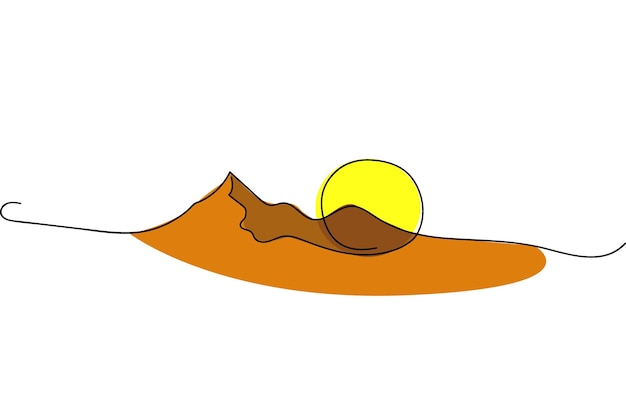 ミニマリスト山ライン アート風景外形図シンプルな風景スケッチ砂漠の太陽イラスト自然アートワーク ベクター デザイン手描きプロ ベクトル