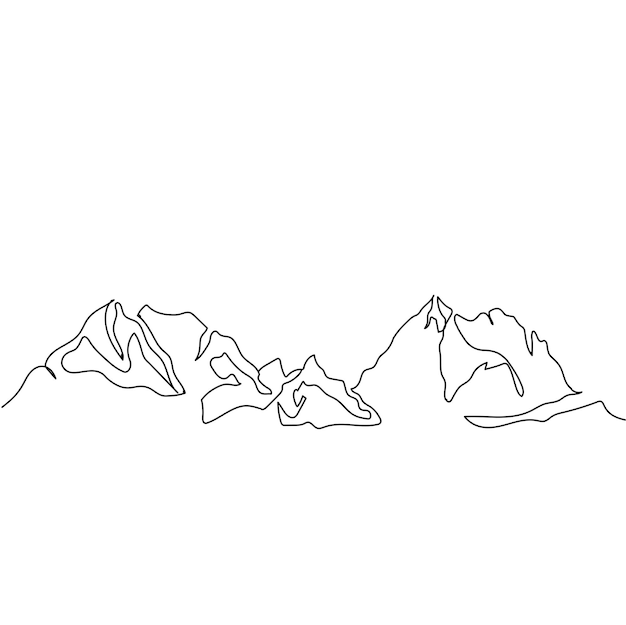 Minimalist Mountain Line Art, Landscape Scenery Drawing, Simple Sketch, Continuous Outline, Vector