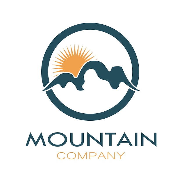 Minimalist mountain and sun logo design in flat colors packed with modern concepts vector illustration