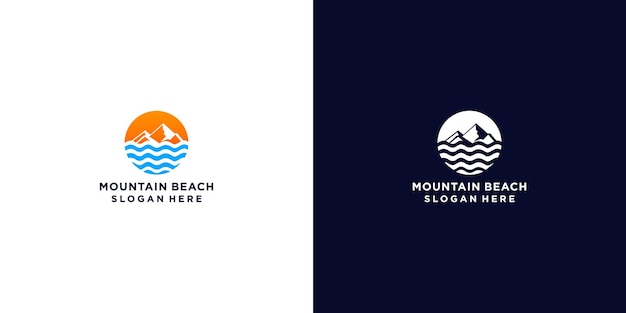 Design minimalista del logo di montagne e onde