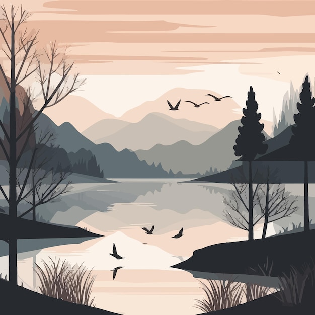 Minimalist and muted colors lake landscape background