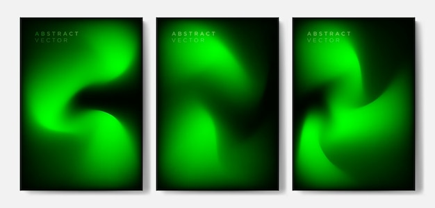 Minimalist mystic green gradient cover backgrounds vector set with modern liquid color