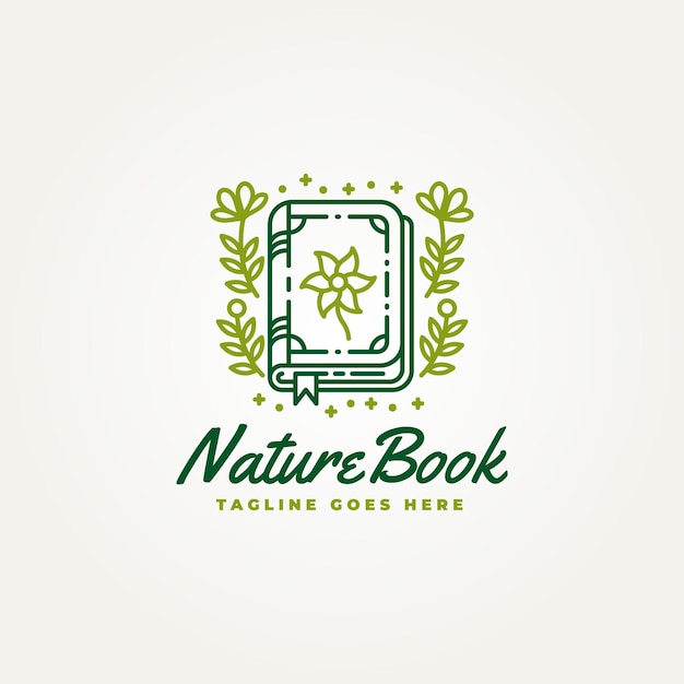Минималистская природа книга линейное искусство икона логотипа векторный иллюстрационный дизайн