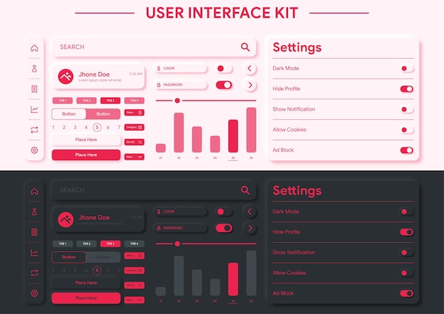 Minimalist neumorphic user interface element kit