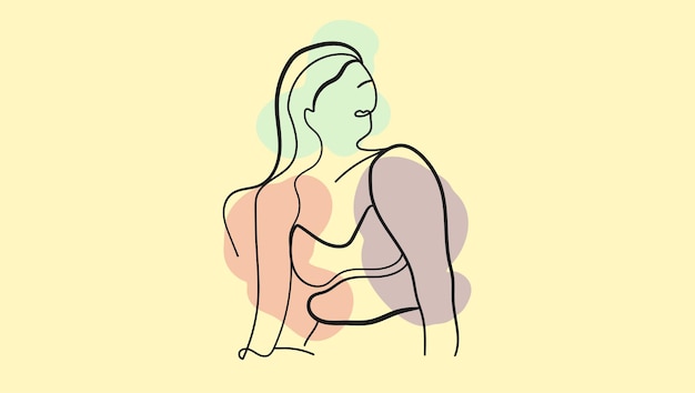 A minimalist, one-line illustration of a woman's face in abstract geometric form on a vector