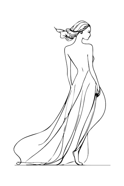 Minimalist oneline art illustration of a graceful woman