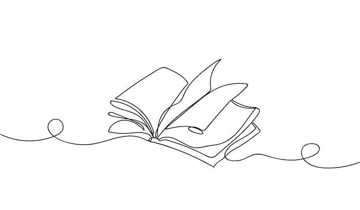 Vector minimalist oneline drawing of an open book on a white background