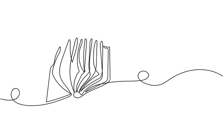 Vector minimalist oneline drawing of an open book on a white background