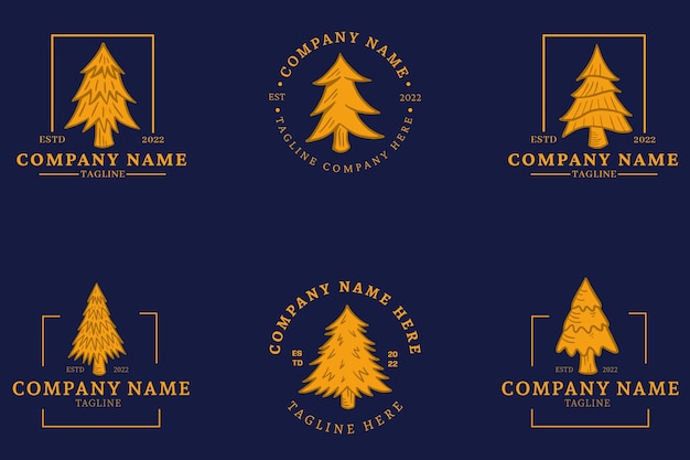 Минималистский оранжевый рождественская елка листья листья шаблон логотипа стиль темно синий пастель