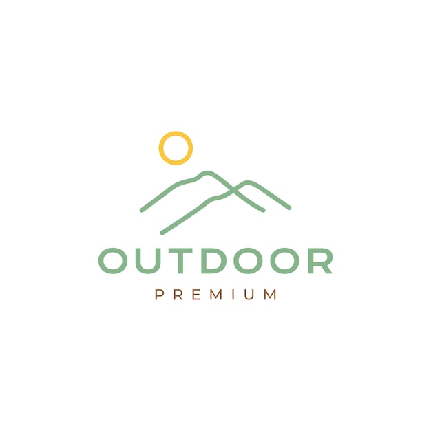 Minimalist outdoor peak hill mount with sunset logo