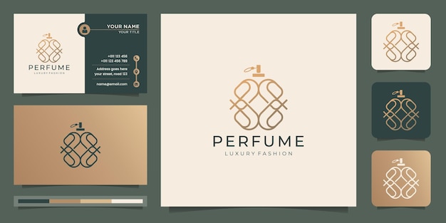 Minimalist perfume logo with creative luxury line style concept and business card design template.